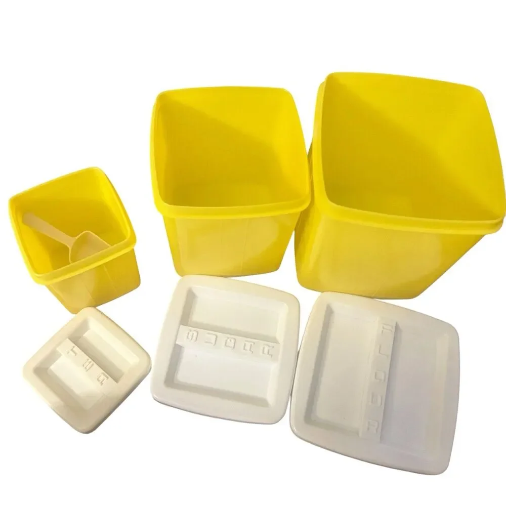 Lustro Ware Yellow Canisters - Set Of Three Flour sugar and tea